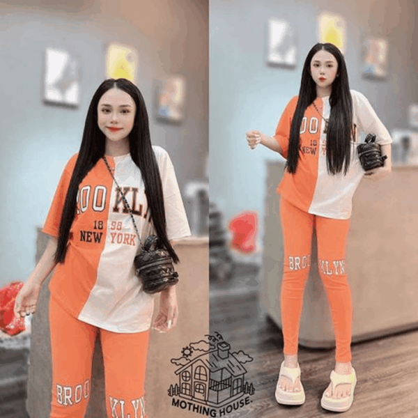 Top & Down Ladies NY Fashion Dress - Orange /White