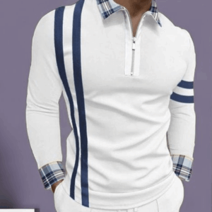 Casual Color Stitching Long Sleeve Polos